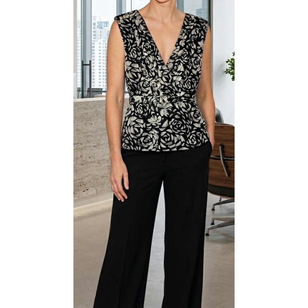 Y2k Banana Republic Top 12  Career Sleeveless Floral Blk Gr Tie back Whimsygoth